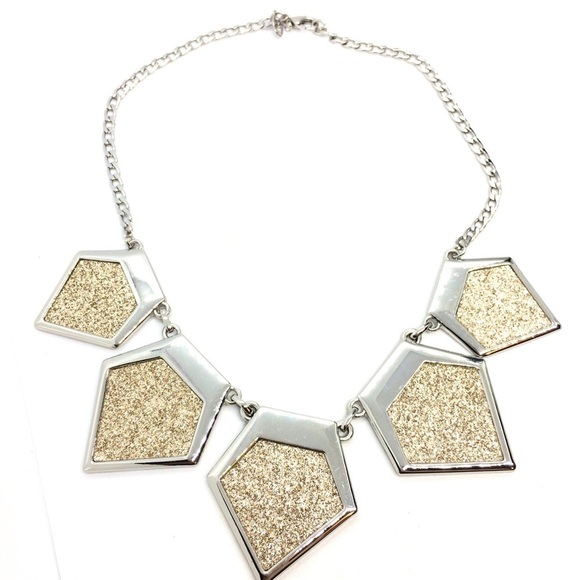 3/$30 EXPRESS GEOMETRIC STATEMENT NECKLACE BIB GOLD SPARKLES SILVER TONE - Picture 7 of 12